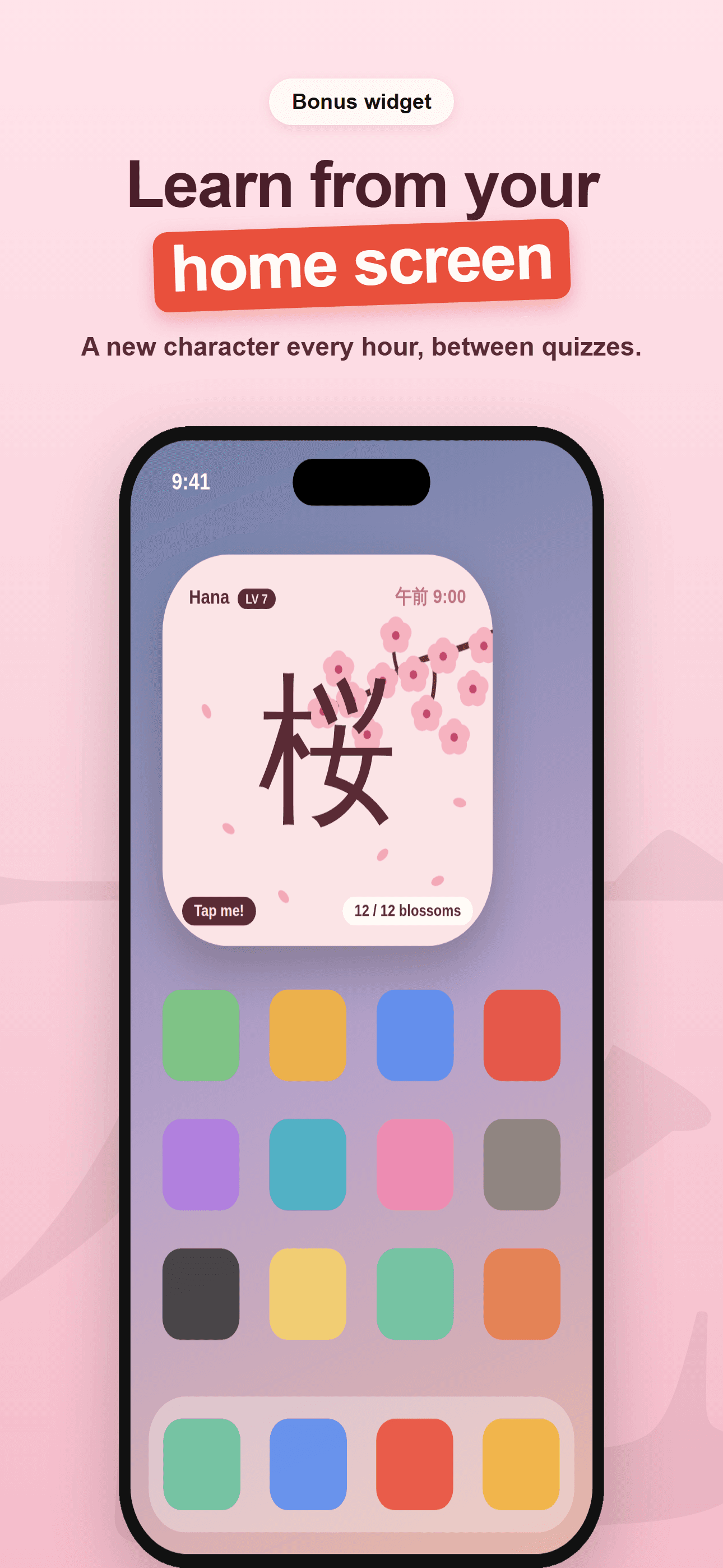 A bonus home-screen widget with a new character every hour